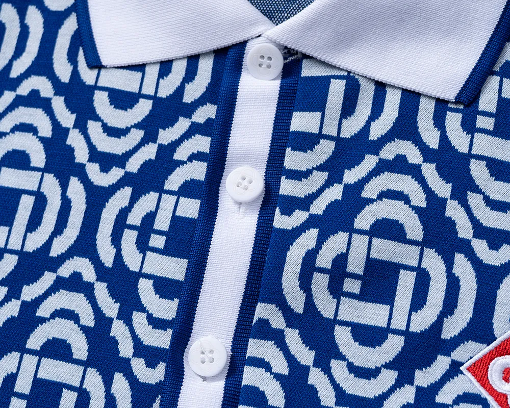 30161# 2026 spring and summer official website New Arrival lapel T-shirt, knitted jacquard fabric is handsome, the fabric is comfortable, the workmanship is rigorous, and the stitching is neat. Good upper body effect·Sizes M-3XL Blue